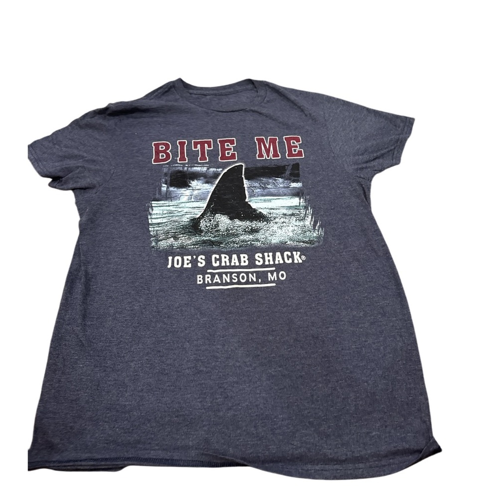 JOE'S CRAB SHACK | BITE ME | ADULT TEE SIZE MED BLUE BRANSON MO EUC